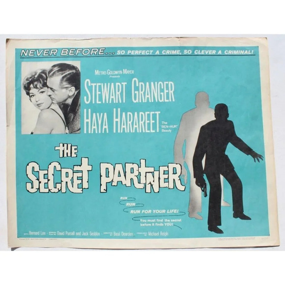 Vtg 1961 THE SECRET PARTNER Movie Poster Litho STEWART GRANGER HAYA HARAREET - Picture 1 of 5